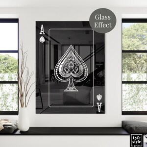 EFFETTO VETRO Argento assi di picche arte carte da gioco - arte nera e oro - regali a lui - arte di lusso re e regina tela regalo per l'inaugurazione della casa