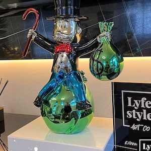 Mr Monops (Scultura) statua pop art Alec Monopoly ispirato borse di denaro cromate Richie Rich Scrooge McDuck Bear
