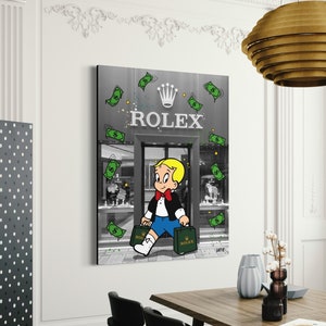 Alec Monopoly Richie Rich  (CANVAS) inspired - wall decor- gifts for him scrooge mcduck - money pop art large -watch art banksy