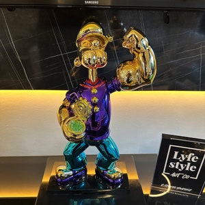 Chrome Popeye ESCULTURA El marinero Wynn Estatua Escultura Pop Art arte de lujo alec monopoly oso imagen 1