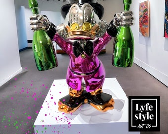 Custom Pink Money Duck (Sculpture) pop art gold statue alec monopoly inspired luxury decor cool home item