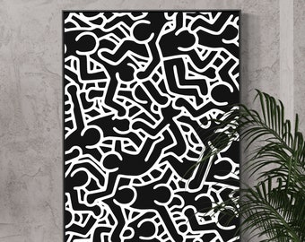 Keith Haring Love (canvas) pop art  canvas - wall decor - black and white art