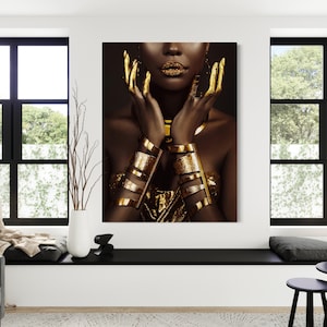 African Women Lips Gold Drip (CANVAS) black and gold art contemporary modern luxury house warming gifts