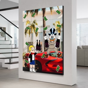 Scrooge Mcduck x Richie Rich (CANVAS) Alec Monopoly inspired - amex - motivation - money pop art large - street art - champagne