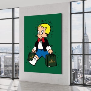 Richie Rich x Monopoly (CANVAS) Alec Monopoly inspired - wall decor- gifts for him scrooge mcduck - money pop art large -watch art