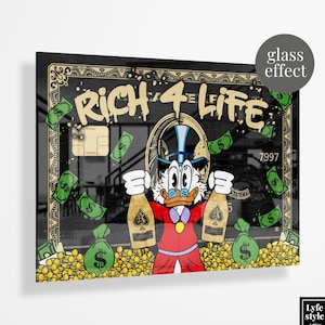 Pato rico (EFECTO CRISTAL) rico 4 vida - inspirado en alec monopoly - arte dorado arte pop - regalos para él - arte en lienzo arte de lujo