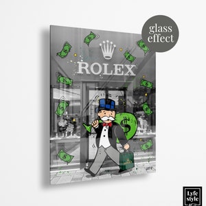 Alec Monopoly ( GLASS EFFECT) alec monopoly inspired - wall decor pop art - gifts for him - canvas art - watch art = glass art