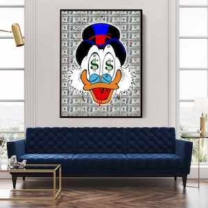 Scrooge Mcduck Dollar Bills (CANVAS) Alec Monopoly inspiriert - Amex - Motivation - Geld Pop Art große Leinwand- Street Art Dom Perignon