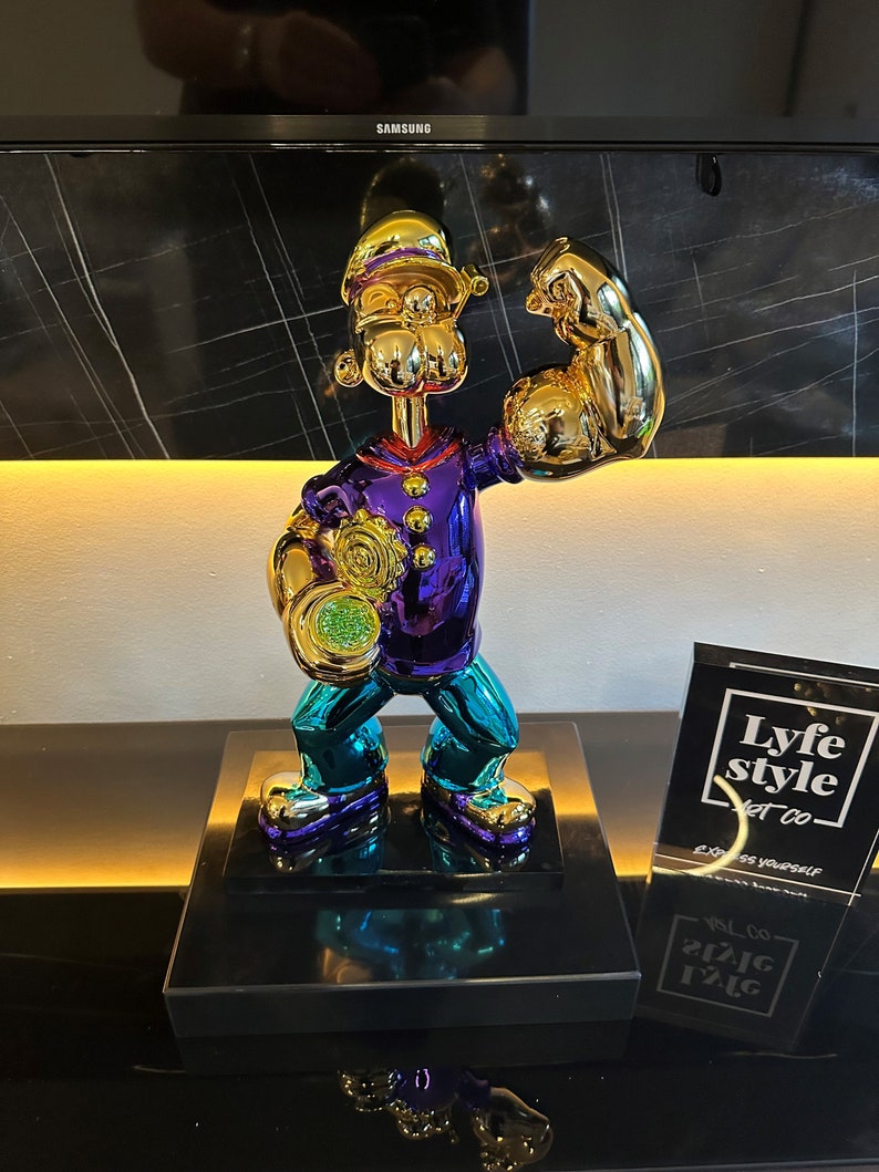 Chrome Popeye ESCULTURA El marinero Wynn Estatua Escultura Pop Art arte de lujo alec monopoly oso imagen 6