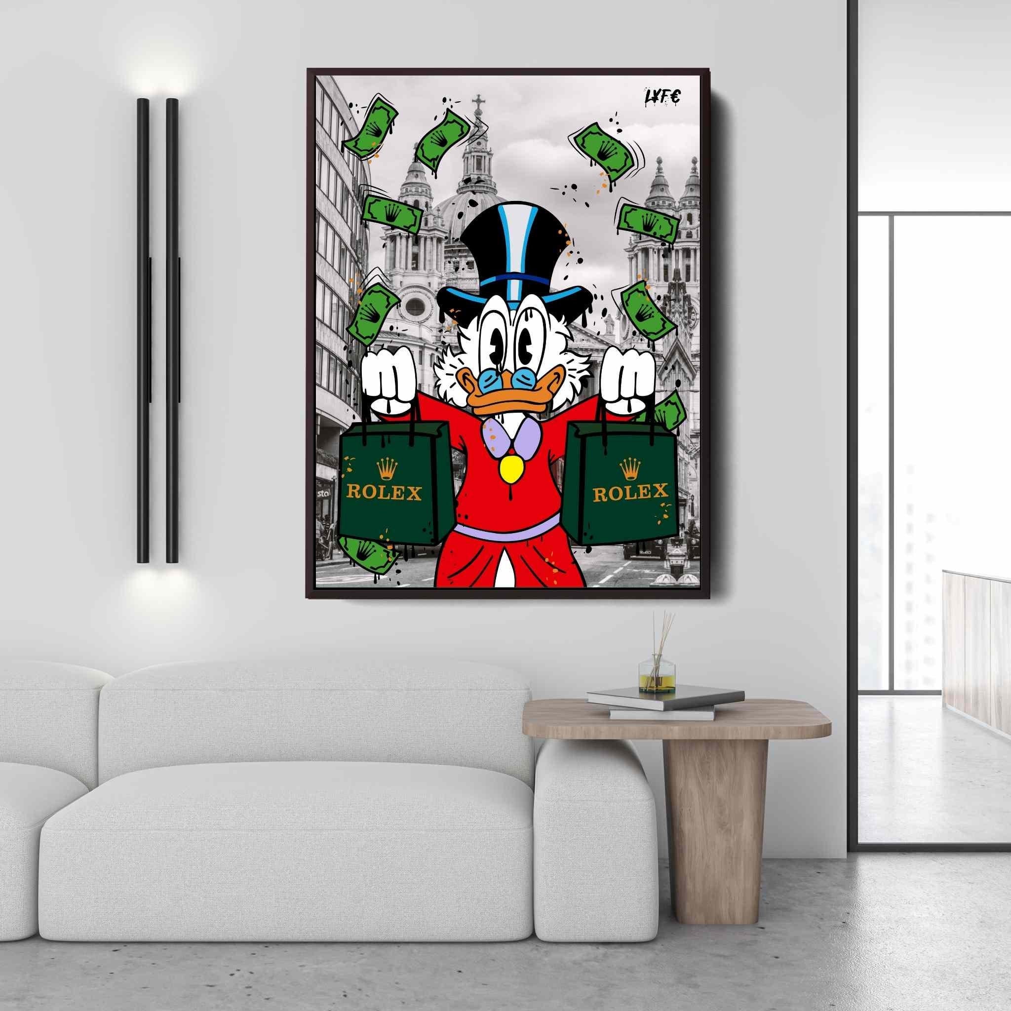 Scrooge Mcduck LDN x Rolex (CANVAS) Alec Monopoly inspired - wall decor- motivation - money pop art large canvas- street art dom perignon