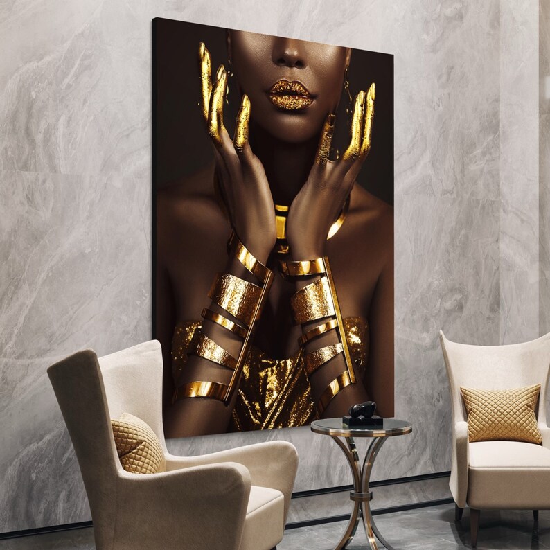 African Women Lips Gold Drip CANVAS Black and Gold Art - Etsy