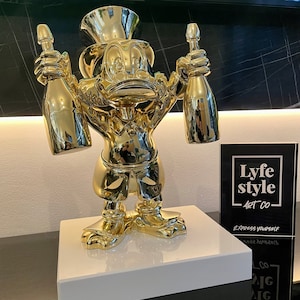 Champagne Duck (Sculpture) pop art gold statue alec monopoly inspired luxury home decor gold art