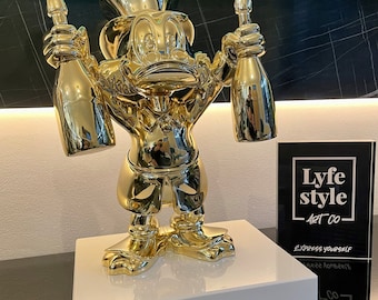 Champagne Duck (Sculpture) pop art gold statue alec monopoly inspired luxury home decor gold art