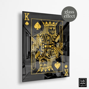 King speelkaart (GLASS EFFECT) speelkaart kunst - zwart en goud kunst - geschenken voor hem - luxe kunst - aas koningin