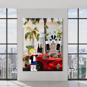 Scrooge Mcduck x Richie Rich (CANVAS) Alec Monopoly inspired - amex - motivation - money pop art large - street art - champagne