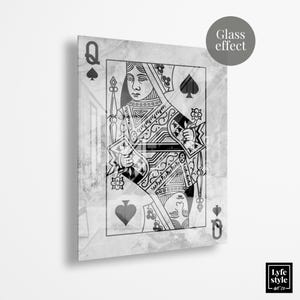 Pik KÖNIGIN ( GLAS EFFEKT ) Spielkarten Kunst - Gold Kunst - Geschenke für Ihn - Marmor Luxus Kunst König und Königin Leinwand
