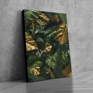 Green Gold Palm Tree  (CANVAS)  Art Canvas abstract paradise tropical  Poster California Photo Palms Wall Wall Decor Cityscape