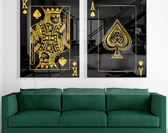 Ace x King of hearts ( TWIN GLASS PACK) playing card art for poker room