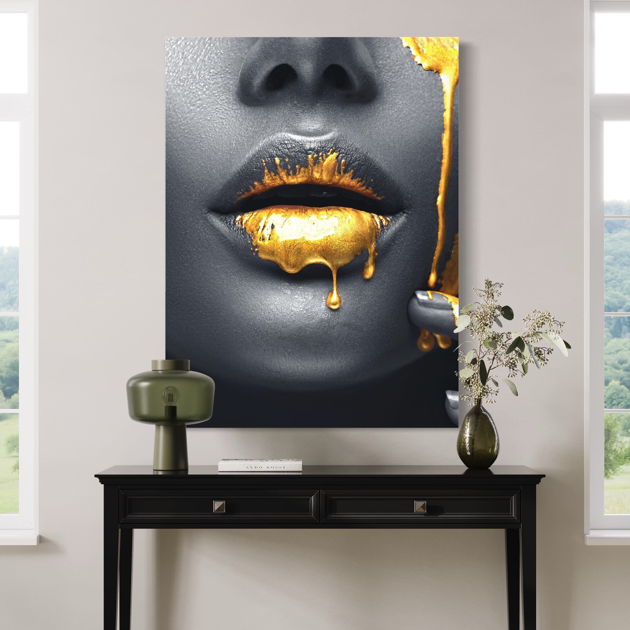 Gold Drip Lips Canvas Art Print, Contemporary Wall Decor - Etsy