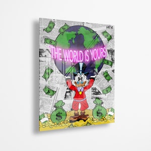 The world is yours (GLASS EFFECT) neon art scarface alec monopoly banksy pop art cool decor gifts for him