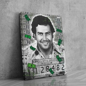 Pablo Escobar (CANVAS) ) scarface - tony montana - mug shot - pop art - large wall art