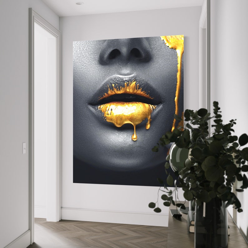Gold Drip Lips Canvas Art Print, Contemporary Wall Decor - Etsy