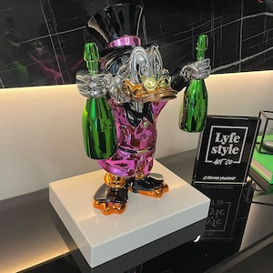 Custom Pink Champagne Duck (Sculpture) pop art gold statue alec monopoly inspired bear statue