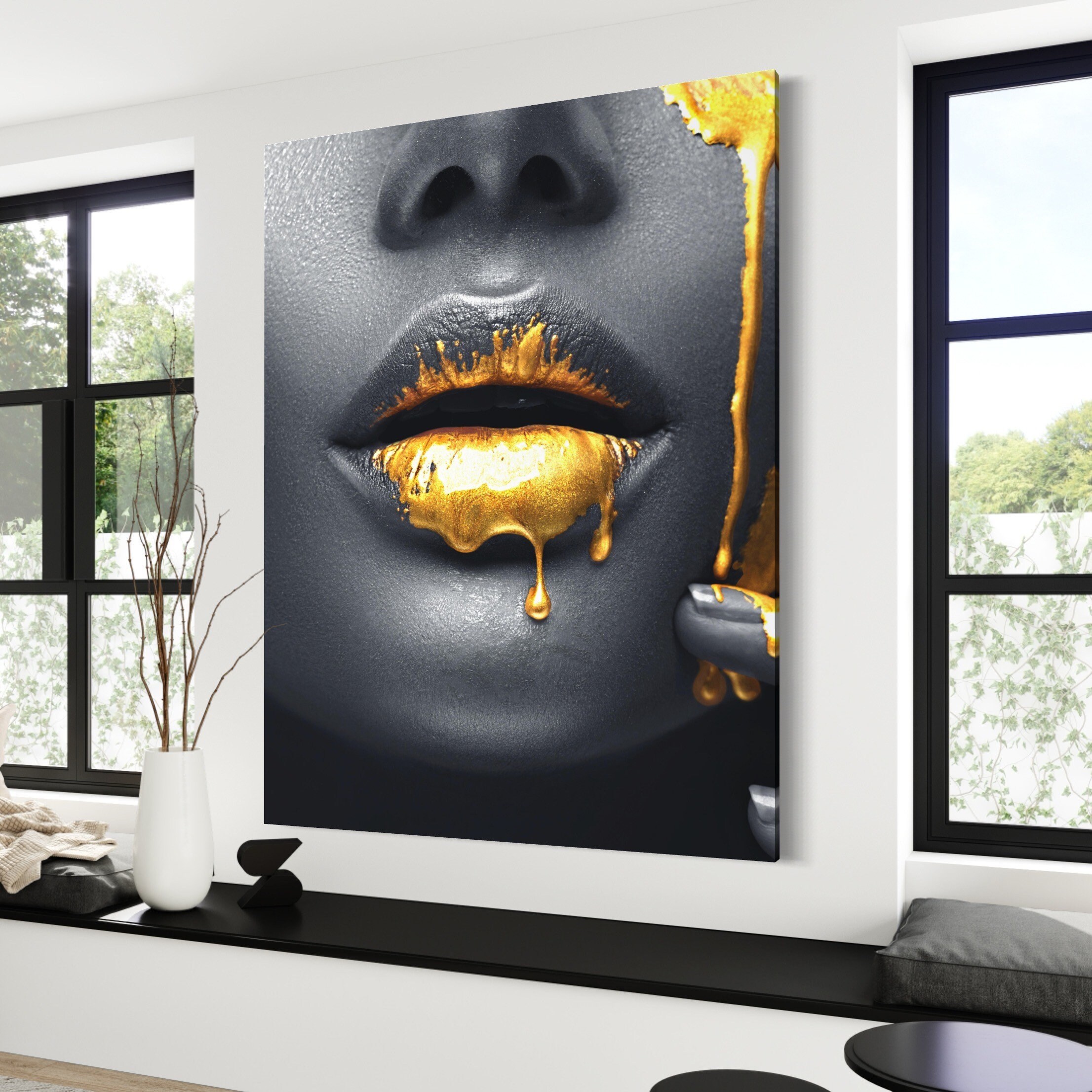 Gold Drip Lips Canvas Art Print, Contemporary Wall Decor - Etsy