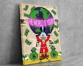 Scrooge McDuck x Scarface Neon  (CANVAS)  Montana -neon art - alec monopoly inspired - street motivation - al pacino - the world is yours