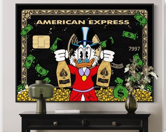 American Express x Champagne Duck (CANVAS) Alec Monopoly inspiriert - Amex - Motivation - Schwarzgold - Street Art Champagner Kunst