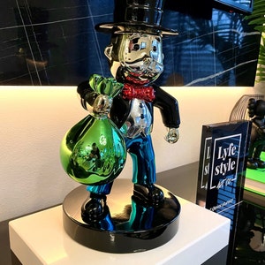 Mr Monops (Sculpture) pop art statue alec monopoly inspired chrome money bags richie rich scrooge mcduck