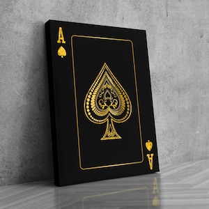 ACE speelkaart (CANVAS) luxe kunst - wanddecoratie - gouden kunst - motivatie kunst - home decor - koning en koningin
