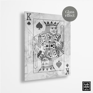 Carta da gioco Re (EFFETTO VETRO) arte delle carte da gioco - arte in oro - regali per lui - arte di lusso - asso donna - arte in marmo