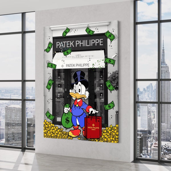CANVAS ART Scrooge Mcduck - Patek philippe Rolex watch art - gifts for him - alec monopoly - luxury art-banksy - pop art
