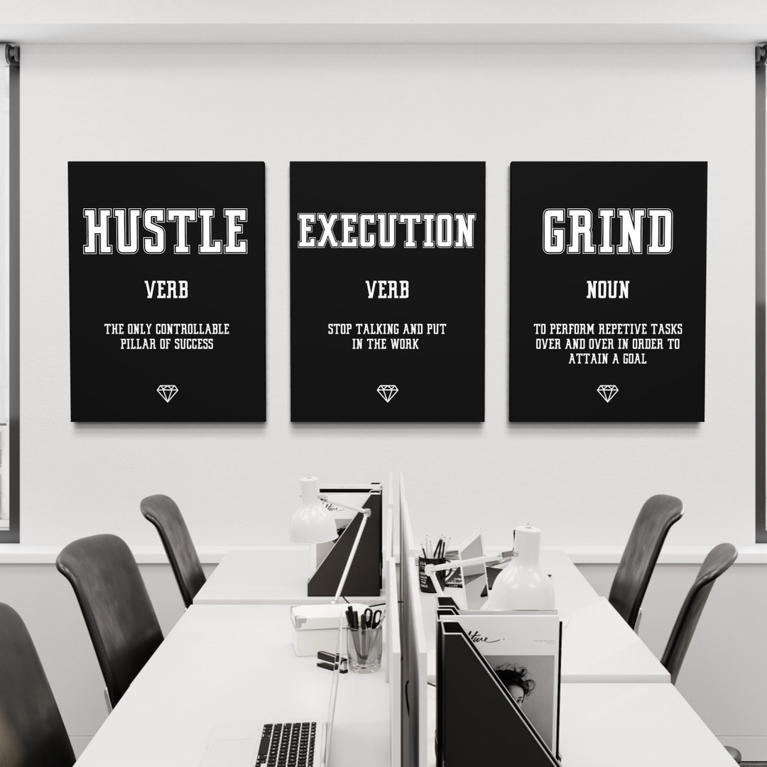 Motivational Wall Art (3 Pack) Canvas Prints, Office Decor Hustle Grind ...