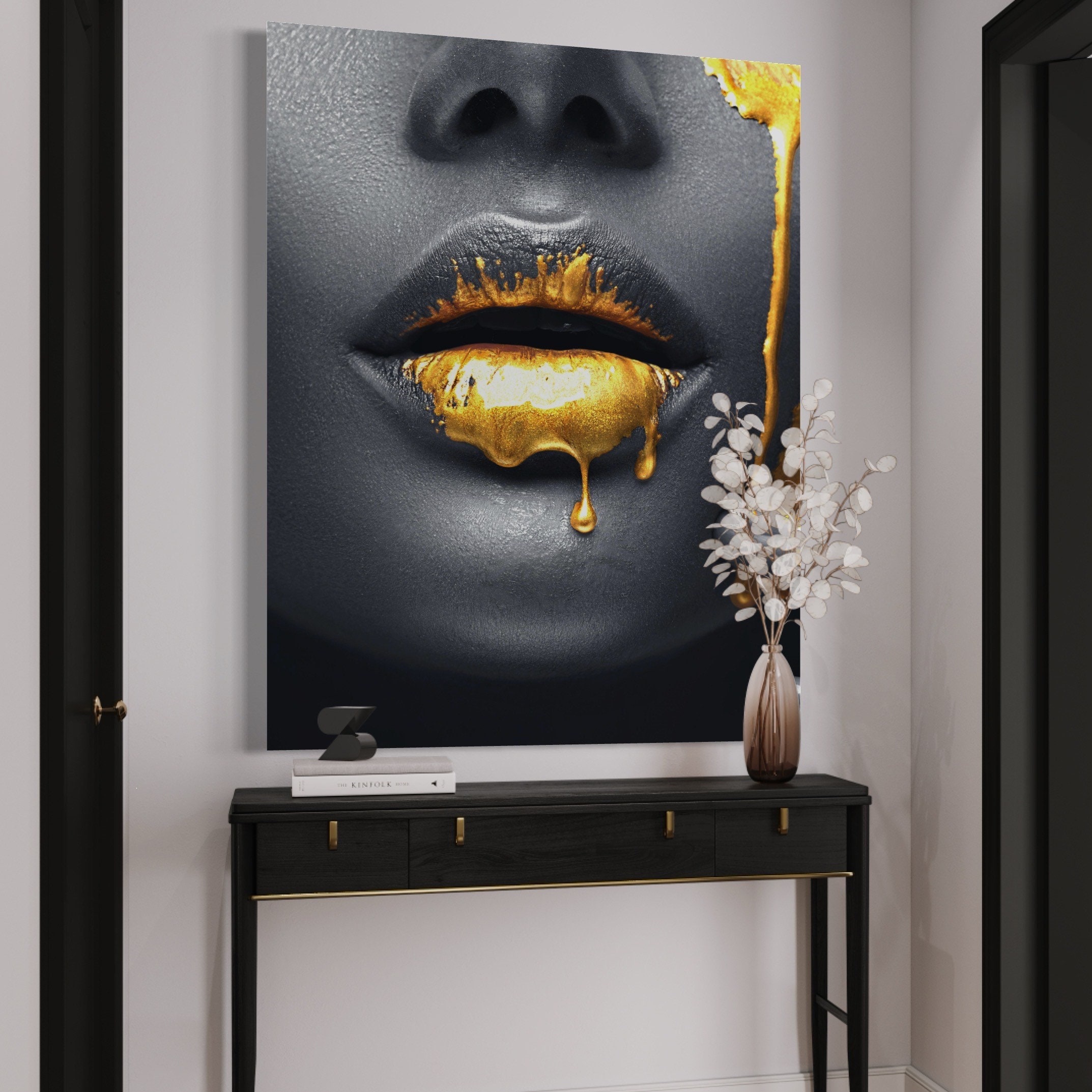 Gold Drip Lips Canvas Art Print, Contemporary Wall Decor - Etsy