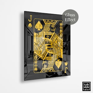 Karta do gry JACK of Spades (EFEKT SZKŁA) - sztuka czarno-złota - prezenty dla niego - luksusowy obraz na płótnie król i królowa