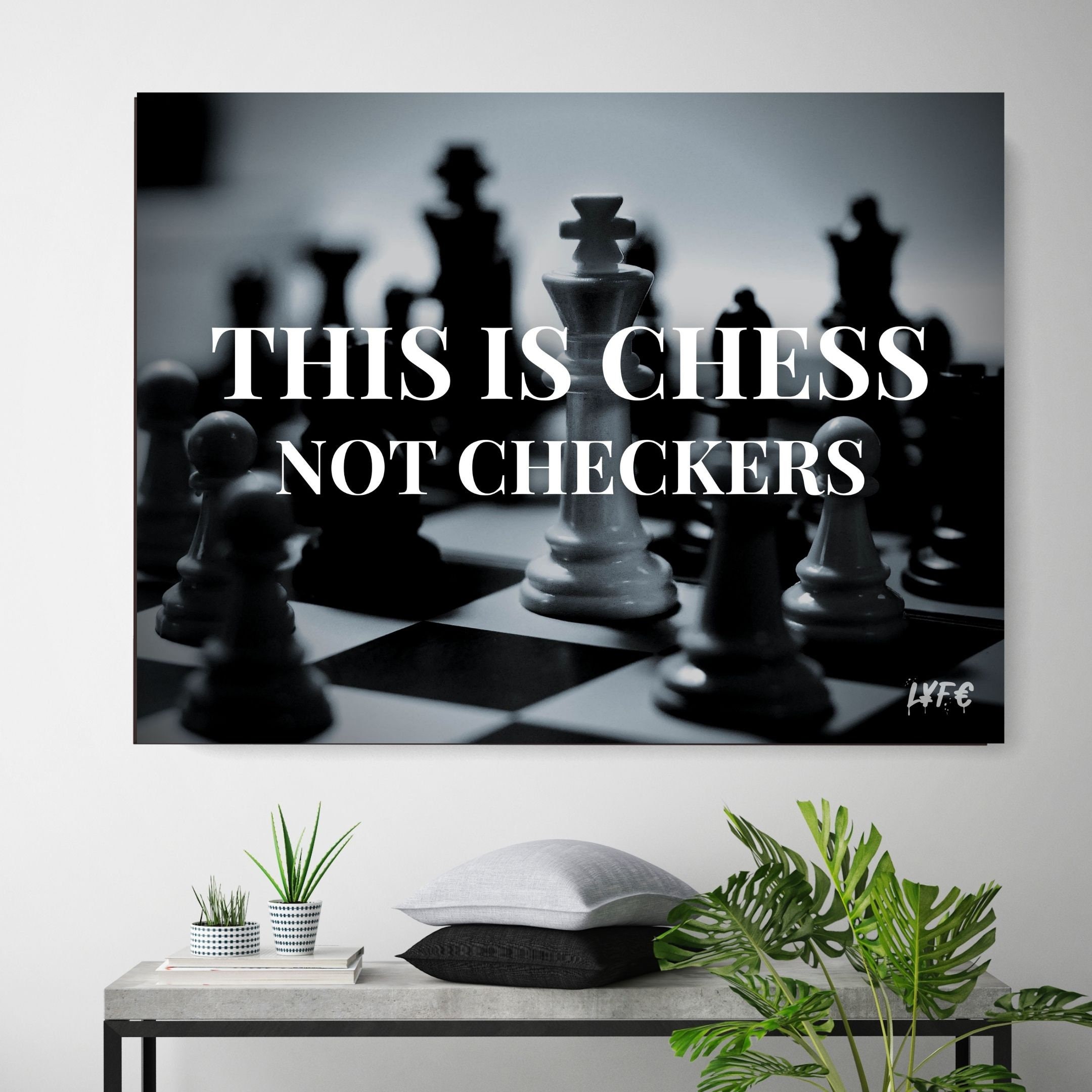 Checkers Game Wall Art with Frame, Monochrome Chess Board Design with Tile  Coordinates Mosaic Square Pattern, Printed Fabric Poster for Bathroom  Living Room, 23 x 35, Black White, by Ambesonne 