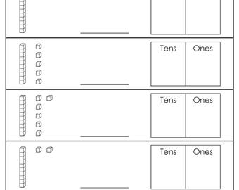 Teen Numbers Tens and Ones with Base Ten Blocks Worksheets