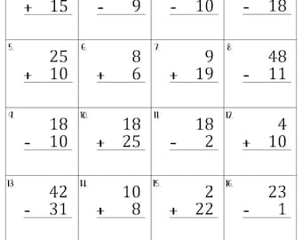 Mixed Addition and Subtraction to 50 Worksheets