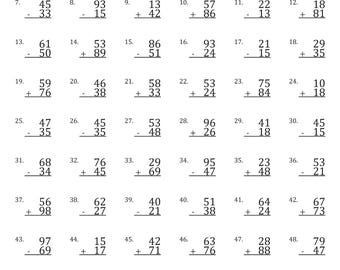Math Timed Tests 2 Digit Mixed Addition and Subtraction Some Regrouping