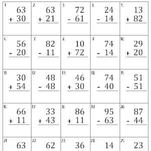 Two Digit Mixed Addition and Subtraction without Regrouping Worksheets