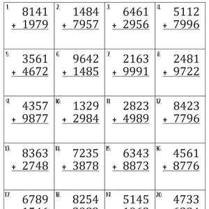 4 Digit Addition With Regrouping Worksheets - Etsy
