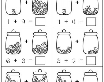 Addition with Pictures Sum up to 20 Worksheets - Adding Bears Pictures Math Worksheets Printable