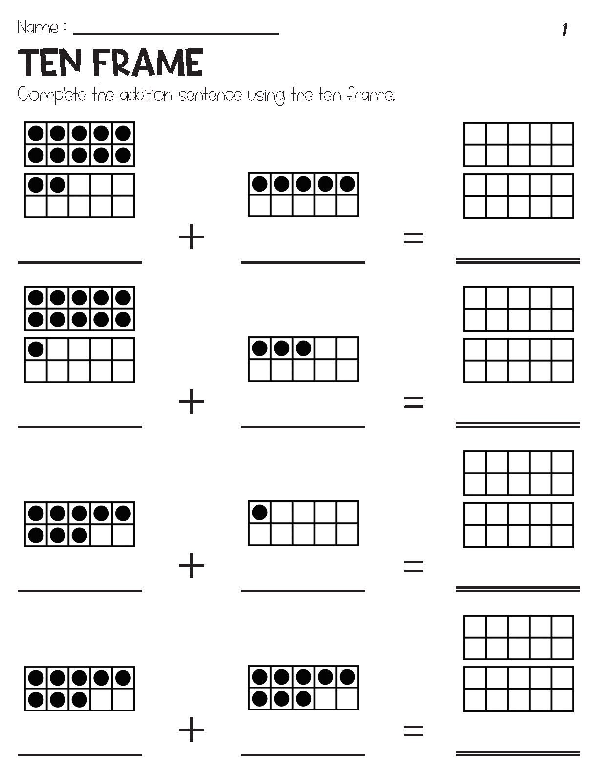 Addition Sums to 20 With Ten Frame Pictures Worksheets - Etsy