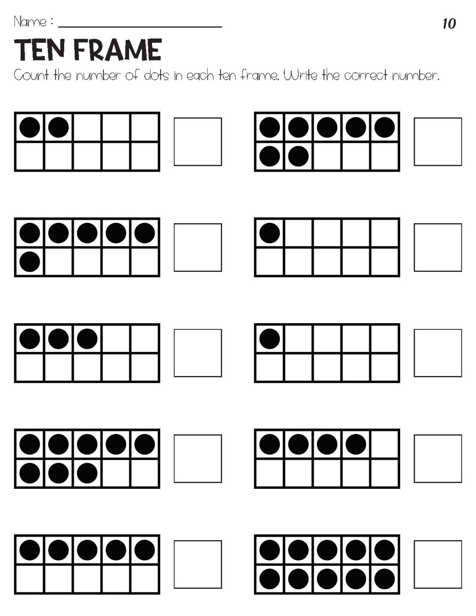 Counting Numbers 1-10 With Ten Frame Objects Worksheets - Etsy
