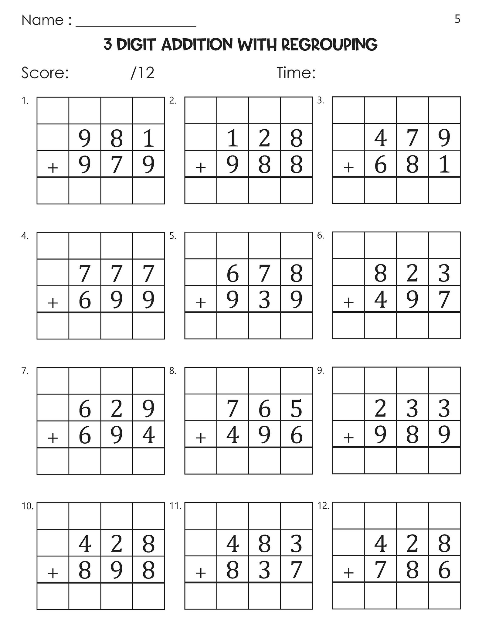 3 Digit Addition With Regrouping Worksheets - Etsy