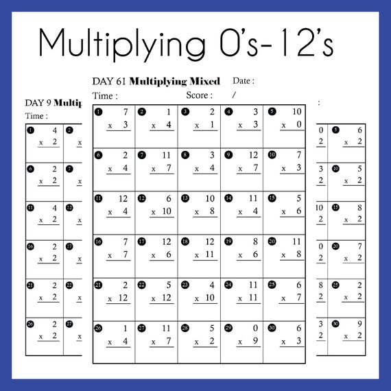 multiplication horizontal and vertical timed tests 0 s to etsy