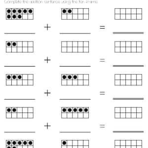 Addition Sums to 10 with Ten Frame Pictures Worksheets