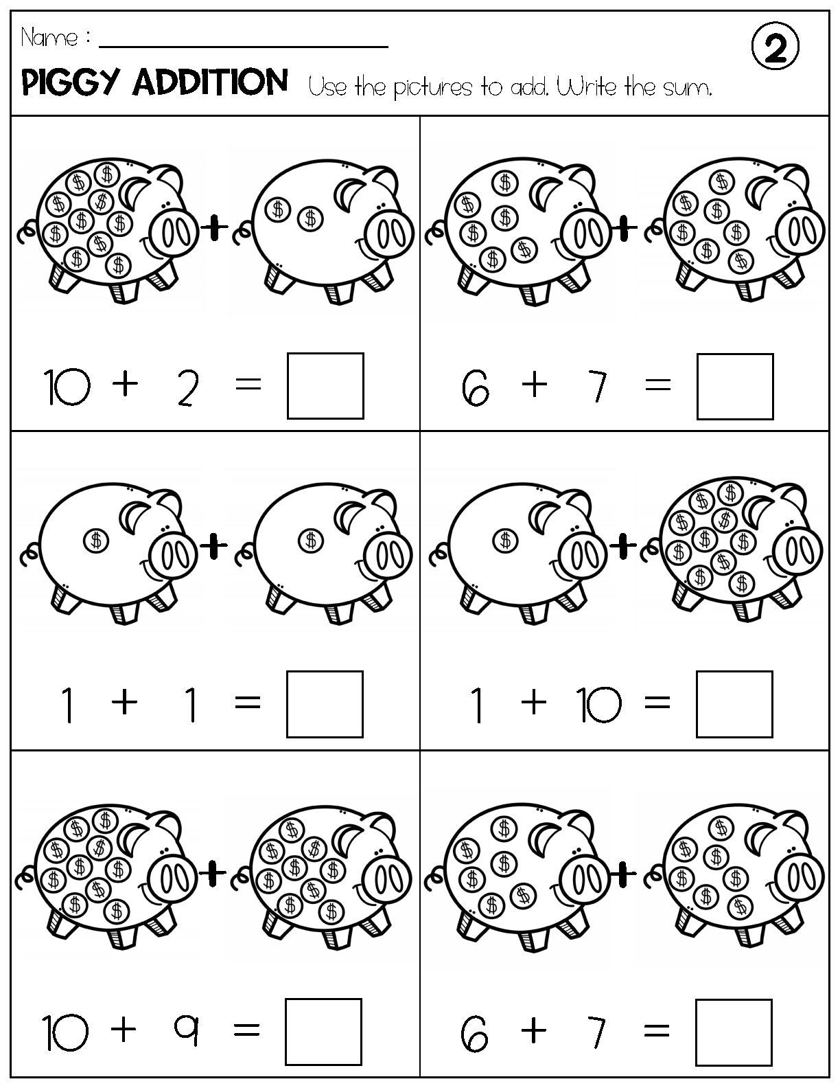 Addition With Pictures Sum up to 20 Worksheets - Adding Piggy Pictures ...
